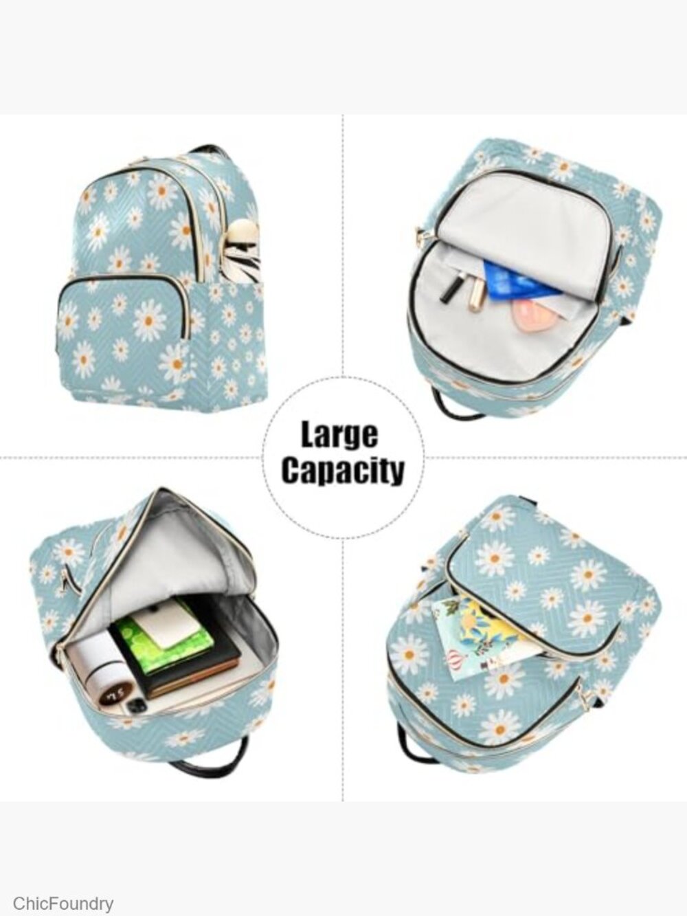 Mini Canvas Backpack Purse - Adjustable Strap, Multiple Pockets, Travel Daypack - Picture 6 of 7